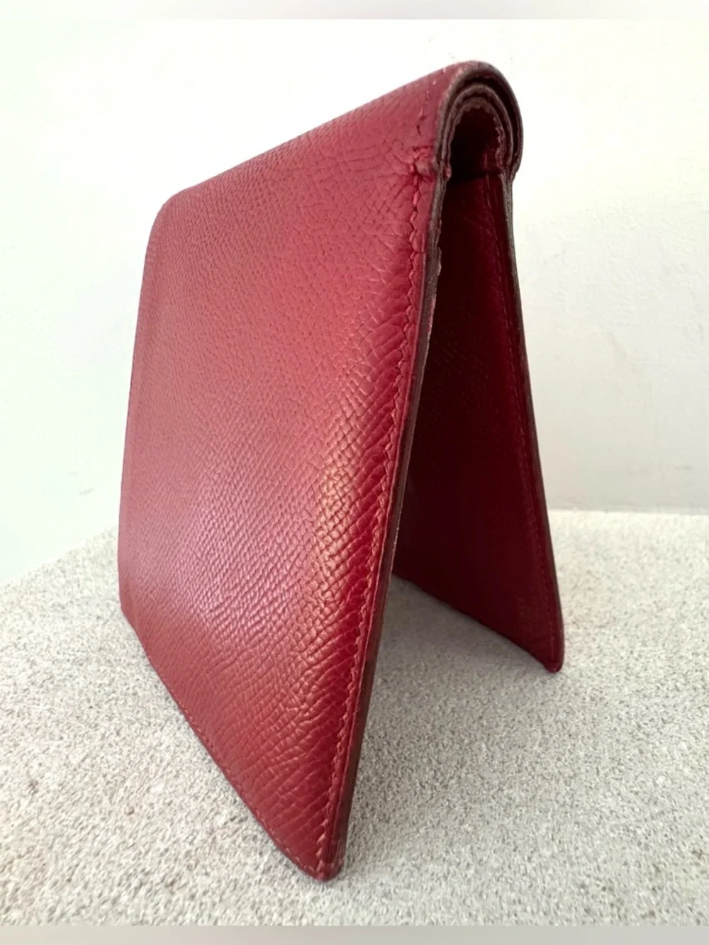 HERMES Red Epsom Bifold Wallet Coin Pocket Unisex